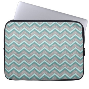 Funda Para Portátil Relieve metalizado plateado y ZigZag Verde azulado
