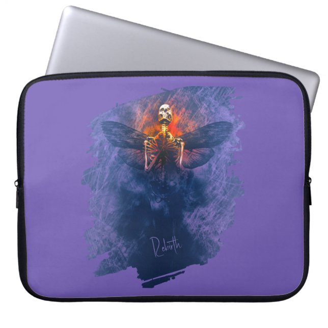 Funda Para Portátil Renacimiento. Esqueleto con alas levantándose (Frente)