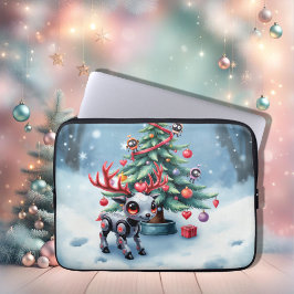 Funda Para Portátil Reno ciberpunk lindo con árbol de Navidad