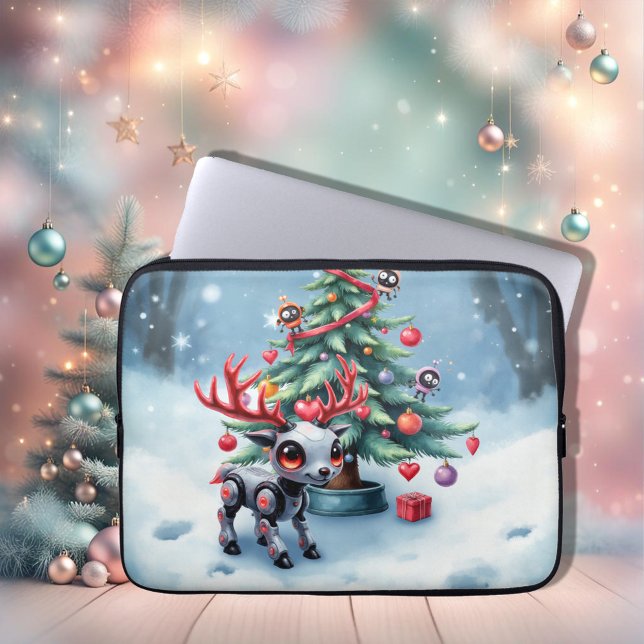 Funda Para Portátil Reno ciberpunk lindo con árbol de Navidad (Subido por el creador)