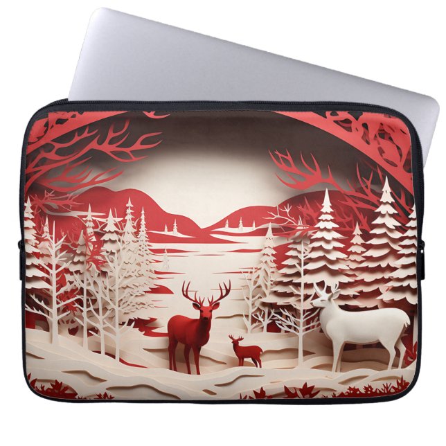 Funda Para Portátil Renos 3D en invierno forestal (Frente)