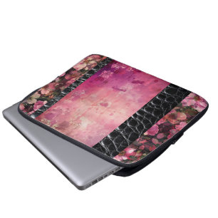 Funda Para Portátil Repticio audaz, negro floral rosa