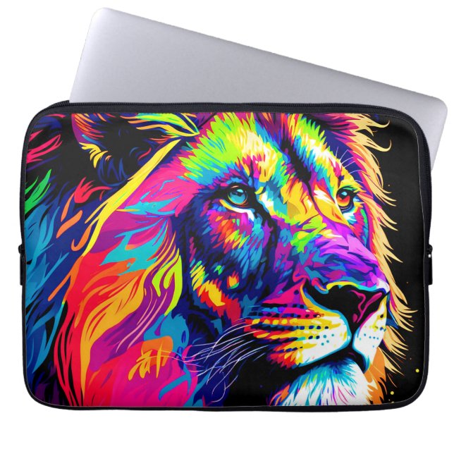 Funda Para Portátil Resumen 3d Retrato de León Arte Digital (Frente)
