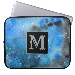 Funda Para Portátil Resumen Art Monograma Blue Black Watercolor Laptop