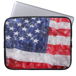 Funda Para Portátil Resumen Bandera Americana, Estilo Acuarela.