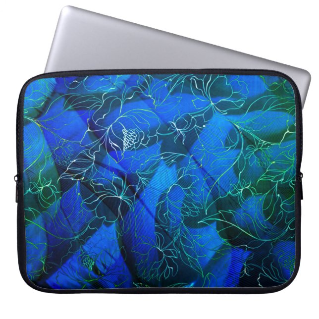 Funda Para Portátil Resumen Blue Floral Neoprene Laptop Sleeve (Frente)