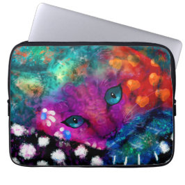 Funda Para Portátil Resumen caprichoso Dreamy Kitty Cat Verde azulado 