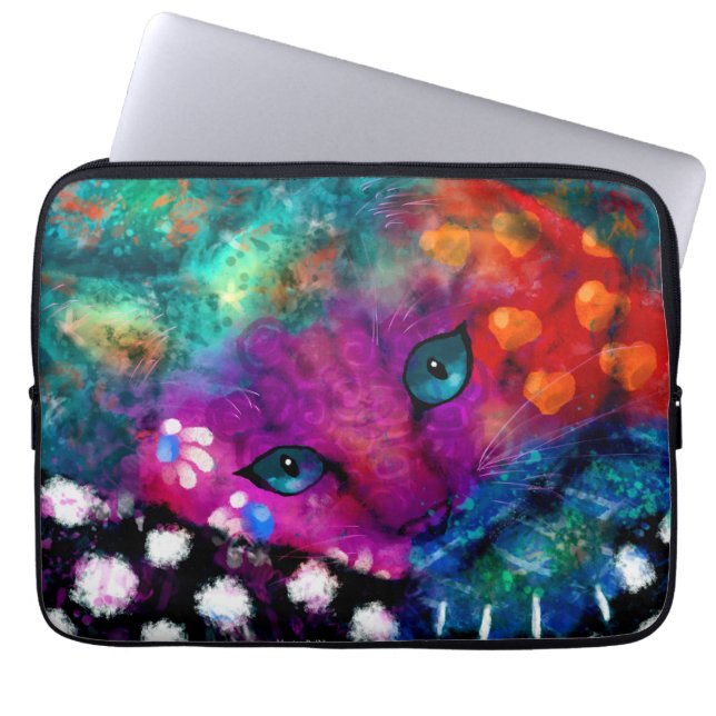 Funda Para Portátil Resumen caprichoso Dreamy Kitty Cat Verde azulado  (Frente)