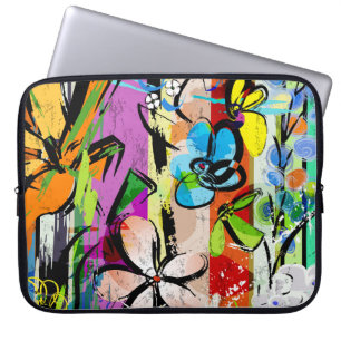 Funda Para Portátil Resumen De Flores, Composición De Líneas Geométric