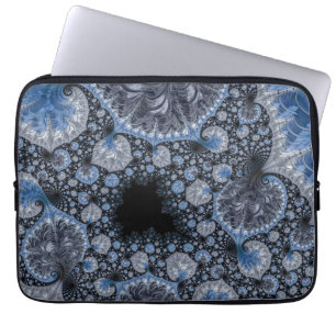 Funda Para Portátil Resumen de fractal intrincado azul y negro