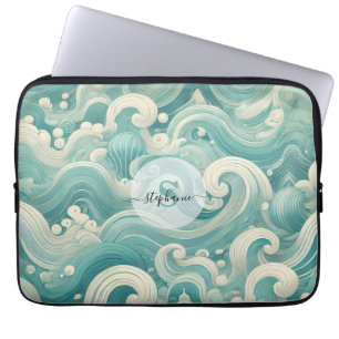 Funda Para Portátil Resumen de la ola azul y blanca de Aqua - Arte flu