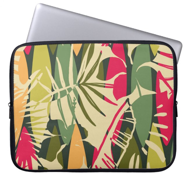 Funda Para Portátil Resumen de patrón sin fisuras con hojas tropicales (Frente)