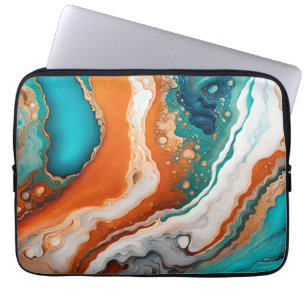 Funda Para Portátil Resumen de pintura azul turquesa, roya y dorada
