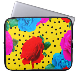 Funda Para Portátil Resumen de Rosas reales coloridos y hojas metálica