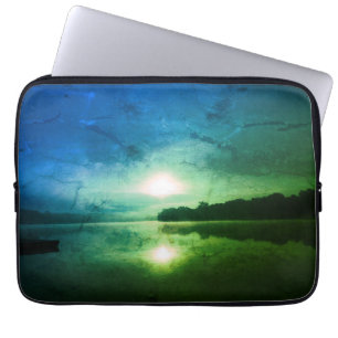 Funda Para Portátil Resumen del Blue Green Morning Sunrise en el río C