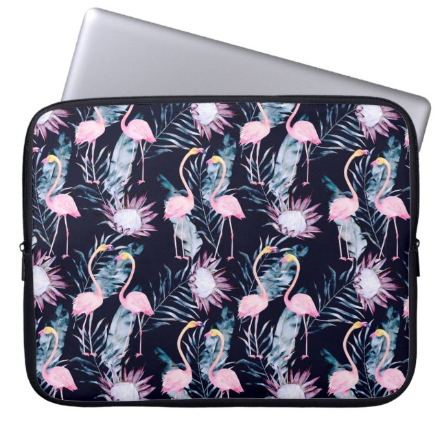 Funda Para Portátil Resumen del patrón tropical con flamingo, protea,  (Frente)