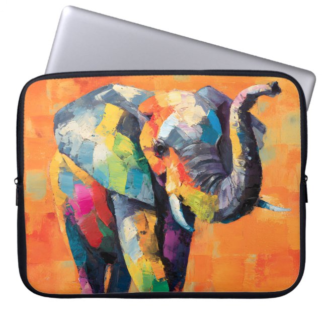 Funda Para Portátil Resumen feliz elefante arcoiris (Frente)