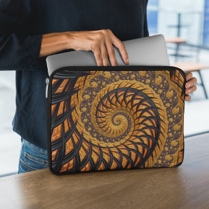 Funda Para Portátil Resumen fractal de espiral de oro negro