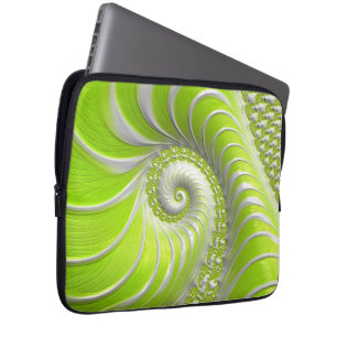 Funda Para Portátil Resumen Fractal de espiral verde limón