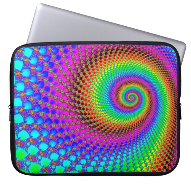 Funda Para Portátil Resumen Fractal espiral - color neón (Frente)