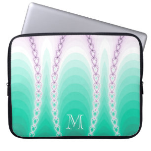 Funda Para Portátil Resumen Gradiente Verde Púrpura Monograma fractal