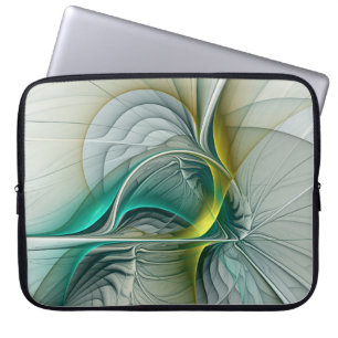 Funda Para Portátil Resumen hipnótico Fractal Verde azulado Turquesa d