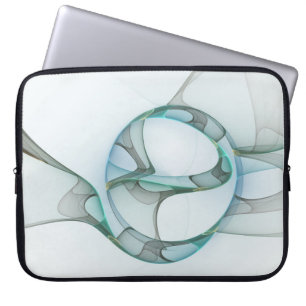 Funda Para Portátil Resumen moderno Arte fractal azul turquesa gris