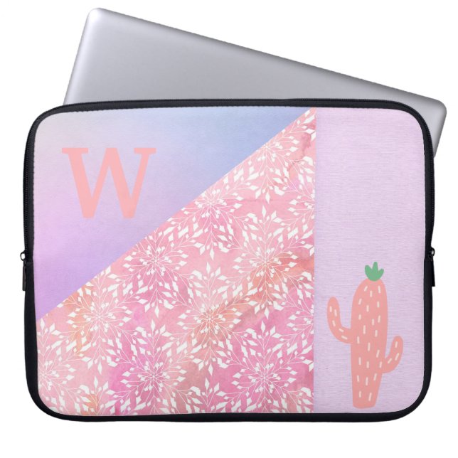Funda Para Portátil Resumen moderno Pastel Cactus Monograma (Frente)