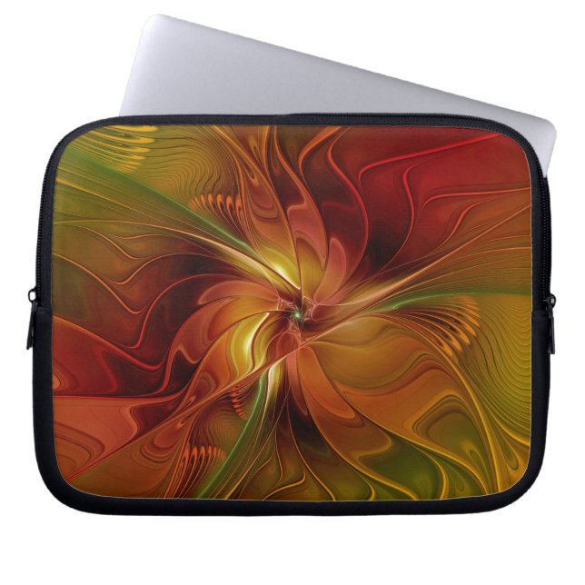 Funda Para Portátil Resumen Naranja rojo Brown Flor de arte fractal ve (Frente)