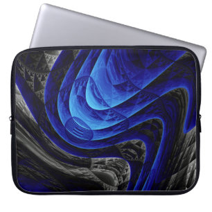 Funda Para Portátil Resumen ondulado azul, fondo de arte digital.