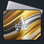Funda Para Portátil Resumen Oro moderno Plata y Ondas de Bronce<br><div class="desc">Este moderno diseño de manga de portátil de arte abstracto es llamativo y hace una verdadera declaración con sus olas de metal dorado,  bronce y plateado. Viviente e impresionante. Añadir un nombre y un inicial para personalizarlo. Creado por Simply Farmhouse Press.</div>