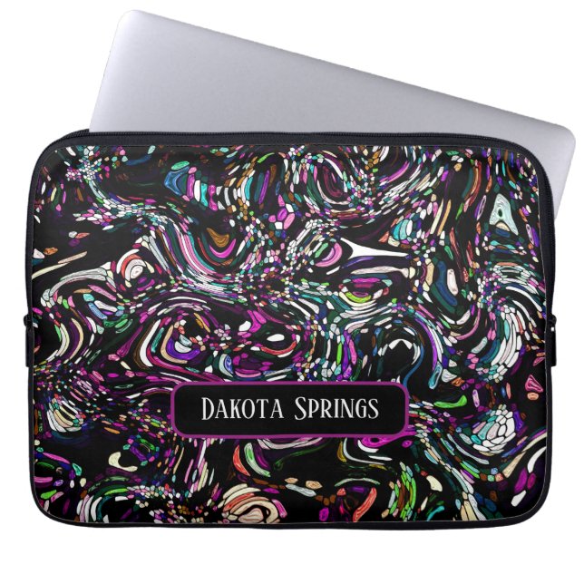 Funda Para Portátil Resumen Personalizado Art Black Swirl Purple (Frente)