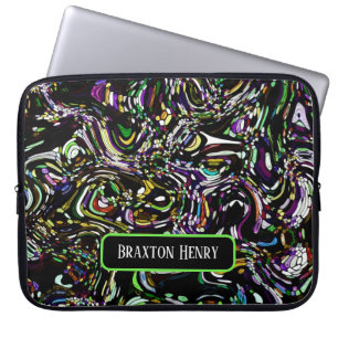Funda Para Portátil Resumen Personalizado Arte Negro Swirl Verde