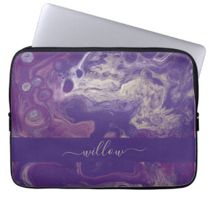 Funda Para Portátil Resumen púrpura moderno Paint Pour Art Monograma