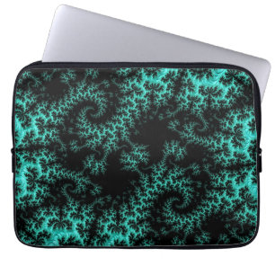 Funda Para Portátil Resumen Verde azulado simétrico fractal negro