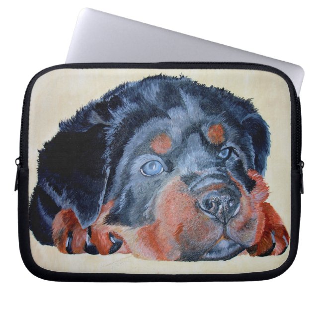 Funda Para Portátil Retrato artístico de Rottweiler Puppy Mascota (Frente)