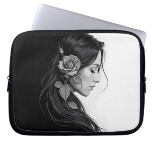 Funda Para Portátil Retrato blanco y negro de arte femenino hermoso