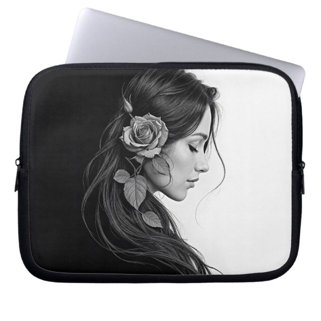 Funda Para Portátil Retrato blanco y negro de arte femenino hermoso (Frente)