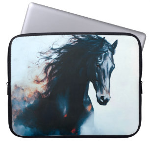 Funda Para Portátil Retrato de caballo negro de carreras minimalista