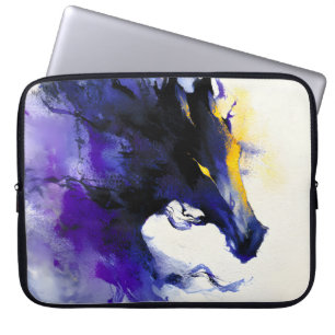 Funda Para Portátil Retrato de caballo negro en acuarela abstracta