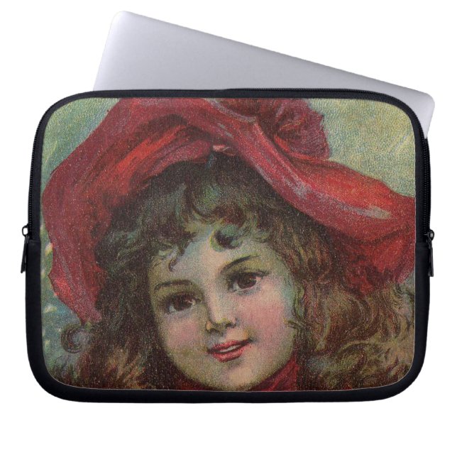 Funda Para Portátil Retrato de Chica de Gorra rojo infantil victoriano (Frente)