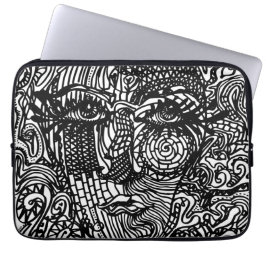 Funda Para Portátil Retrato de la línea trippy en blanco y negro