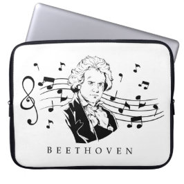 Funda Para Portátil Retrato de Ludwig van Beethoven y busto con notas