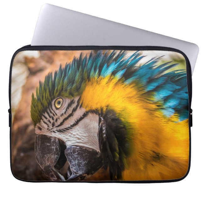 Funda Para Portátil Retrato de macao azul y amarillo (Frente)