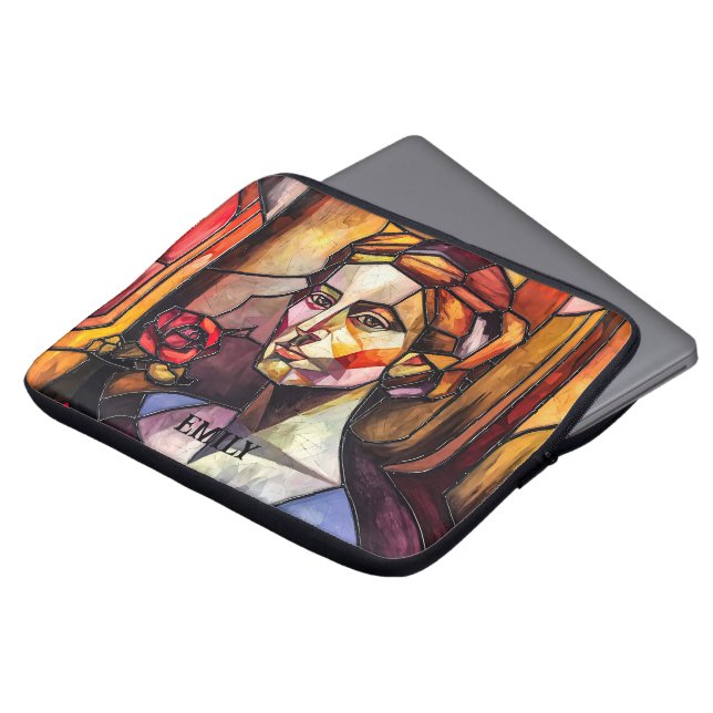 Funda Para Portátil Retrato de mujer de vidrio manchado abstracto (Superior anverso)
