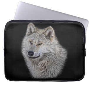 Funda Para Portátil Retrato de vida silvestre de Lobo gris plateado