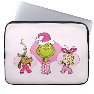 Funda Para Portátil Retrato del equipo Grinch de San Valentín en rosa