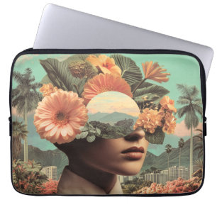 Funda Para Portátil Retrato Femenino Surrealista con Elementos Florale