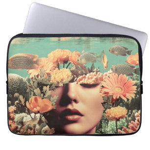 Funda Para Portátil Retrato submarino surrealista con flores de coral