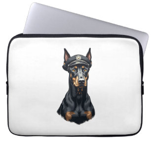 Funda Para Portátil Retrato vintage de perro policía Doberman en blanc